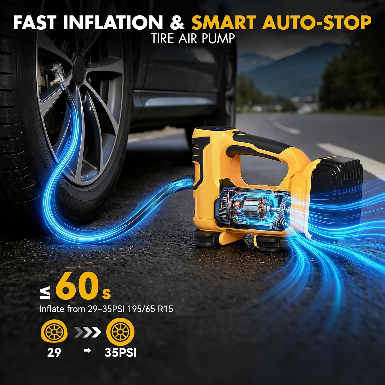 Tire Inflator Portable Air Compressor Compatible with Dewalt 20V Battery Electric Air Pump with Digital Pressure Gauge, Built-In Deflation Valve for Cars Bikes Balls(Battery Not Included)