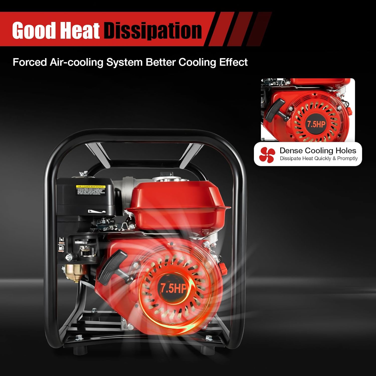 3" 7.5HP Gas Powered Trash Water Transfer Pump, 196cc 4-Stroke Gasoline Powered Trash Pump 26ft Suction, Max 92ft Lift, with Impurity Filter for Farmland Watering, Garden Irrigation