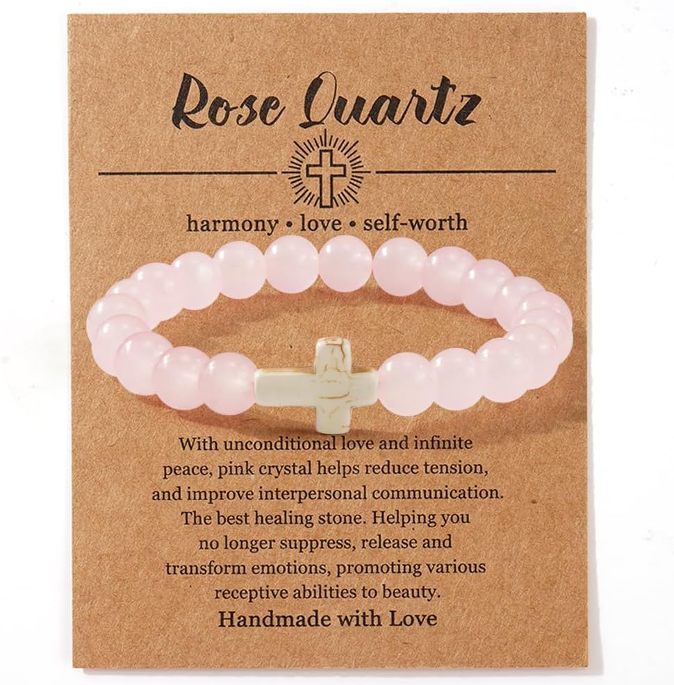 Christian Gift for Women Men Cross Bracelet,Dainty Religious Natural Stone Beaded Bracelets Stretch Charm Good Luck Catholic Jewelry Gifts