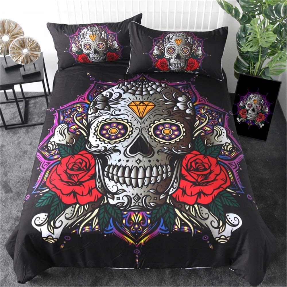 Housse de couette motif tête de mort imprimé floral 3D haute définition parure de lit AB01