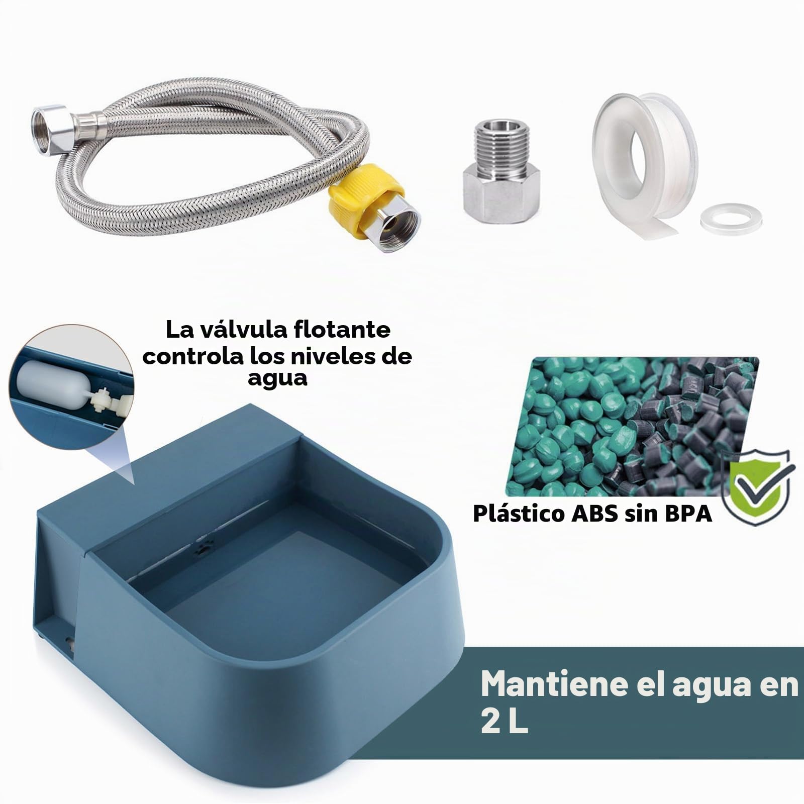 Enjoying Cuenco de Agua para Perros 2L, Bebedero Automático para Mascotas con Válvula de Flotador, Apto para Uso en Interiores y Exteriores, Apto para Perros, Gatos, Conejos y Gallinas