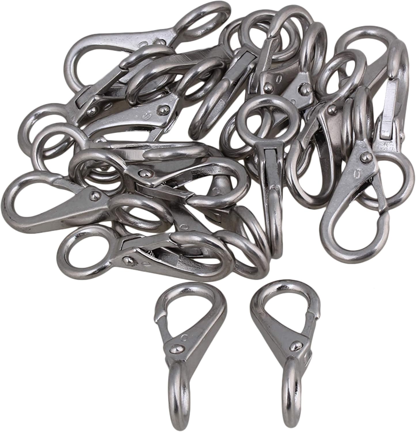 CNBTR 55mm Silver 304 Stainless Steel 0# Boat Clip Hook Fixed Eye Hook Link Set of 20
