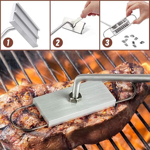 Miniatura 2 de Hierro de marca BBQ con letras intercambiables y un práctico dibujo, ideal para marcar filetes, hamburguesas y pollo (1)