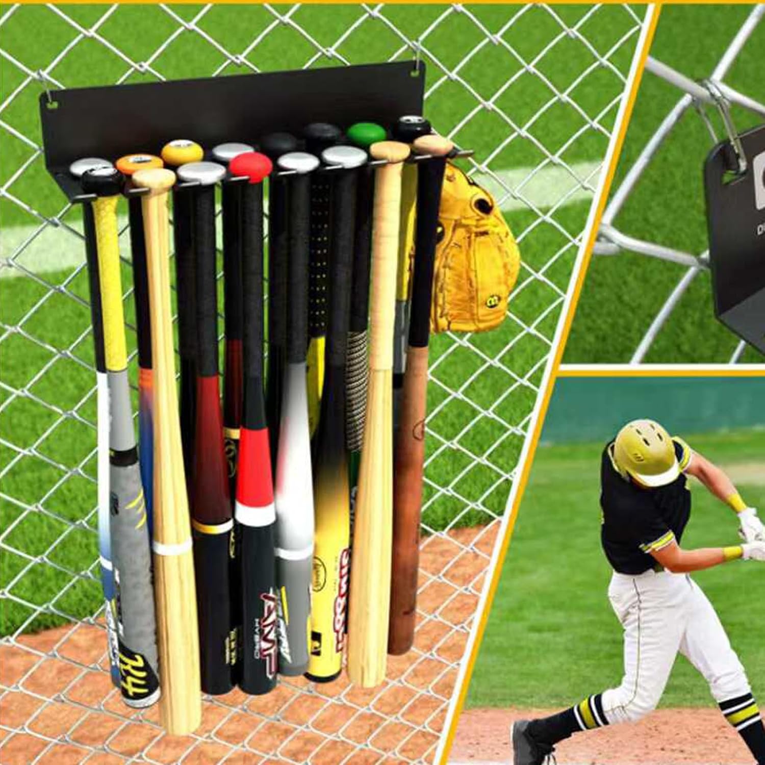 YUHANG Baseball Bat Hanger Holder,Display Holder,Wall Mount,Metal,For Hanging Display of Softball,Hockey Stick (Black),43 x 13cm