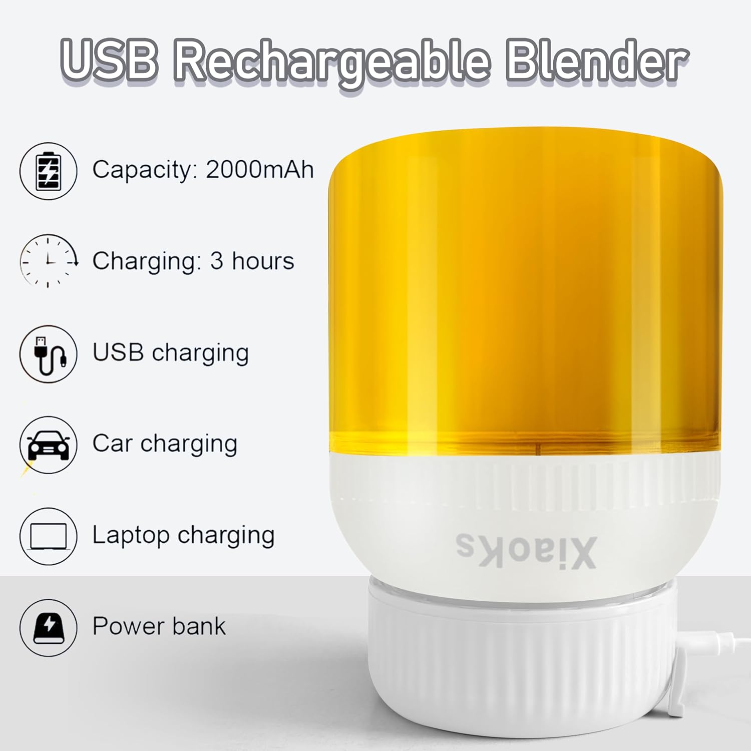 Portable Blender Personal Blenders for Shakes and Smoothies with 43oz Travel Cup, Rechargeable USB with BPA Free Cup and Lid,Small Blenders Cup for Kitchen Office Travel Gym (WHITE)