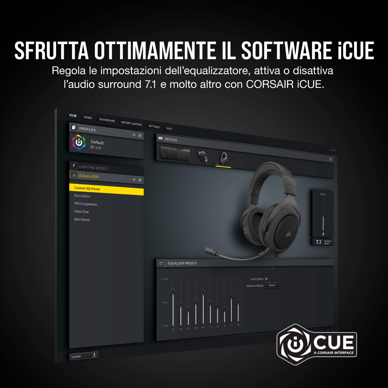 Corsair HS60 Pro Surround Cuffie Gaming con Microfono, Audio 7.1, Memory Foam, Rumore, Nero