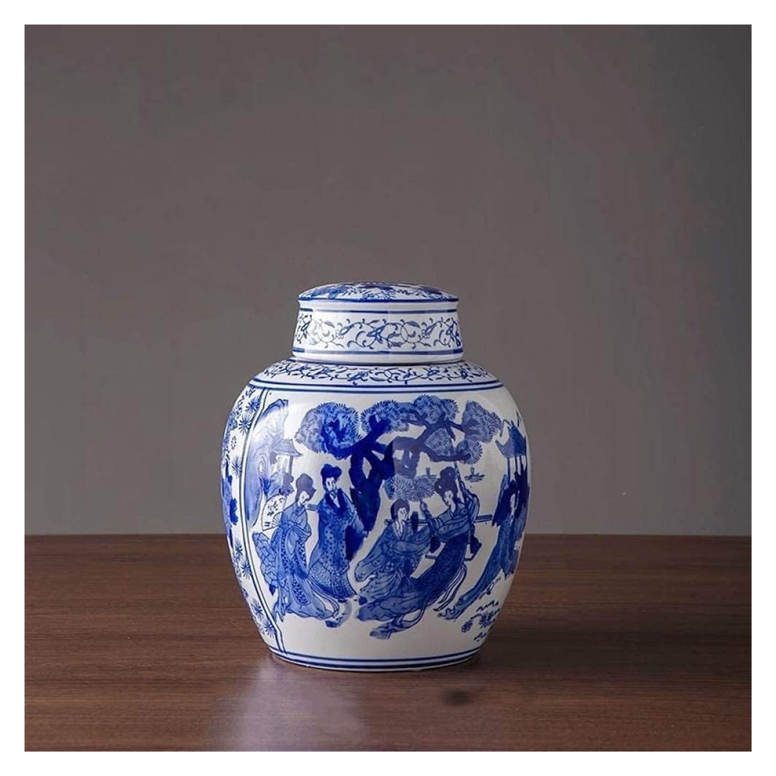 Vase Desktop Ceramic Porcelain Decoration Sculpture Porcelain Jar with Lid Home Living Room Chinese Antique Flower Arrangement Porch