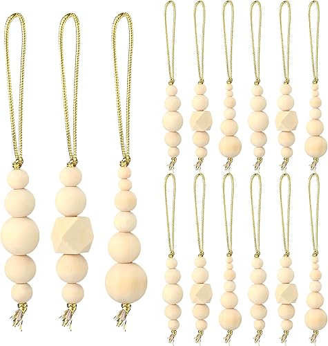 Miniatura 1 de Huwena 36 piezas de decoración navideña bohemia de cuentas de madera, decoración de Navidad neutra, adornos de Navidad de madera, adornos rústicos