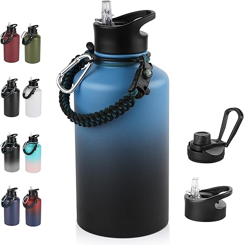 Miniatura 21 de Paquete de 8 botellas de agua deportivas de acero inoxidable con aislamiento de 32 oz, botellas de agua con tapa de pajita y tapas de boca ancha,