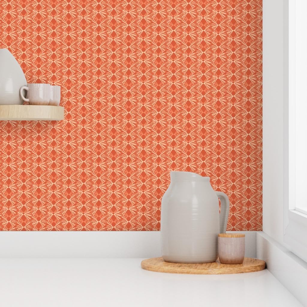 Removable Wallpaper 6ft x 2ft - Small Geometric Turtle Cream Nature Warm Beige Custom Pre-Pasted Wallpaper by Spoonflower