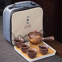 Vista 26 de Juego de té de viaje portátil de cerámica, juego de té chino de kungfu con tetera de rotación 360 e infusor, 4 tazas de té, bandeja de té y bolsa