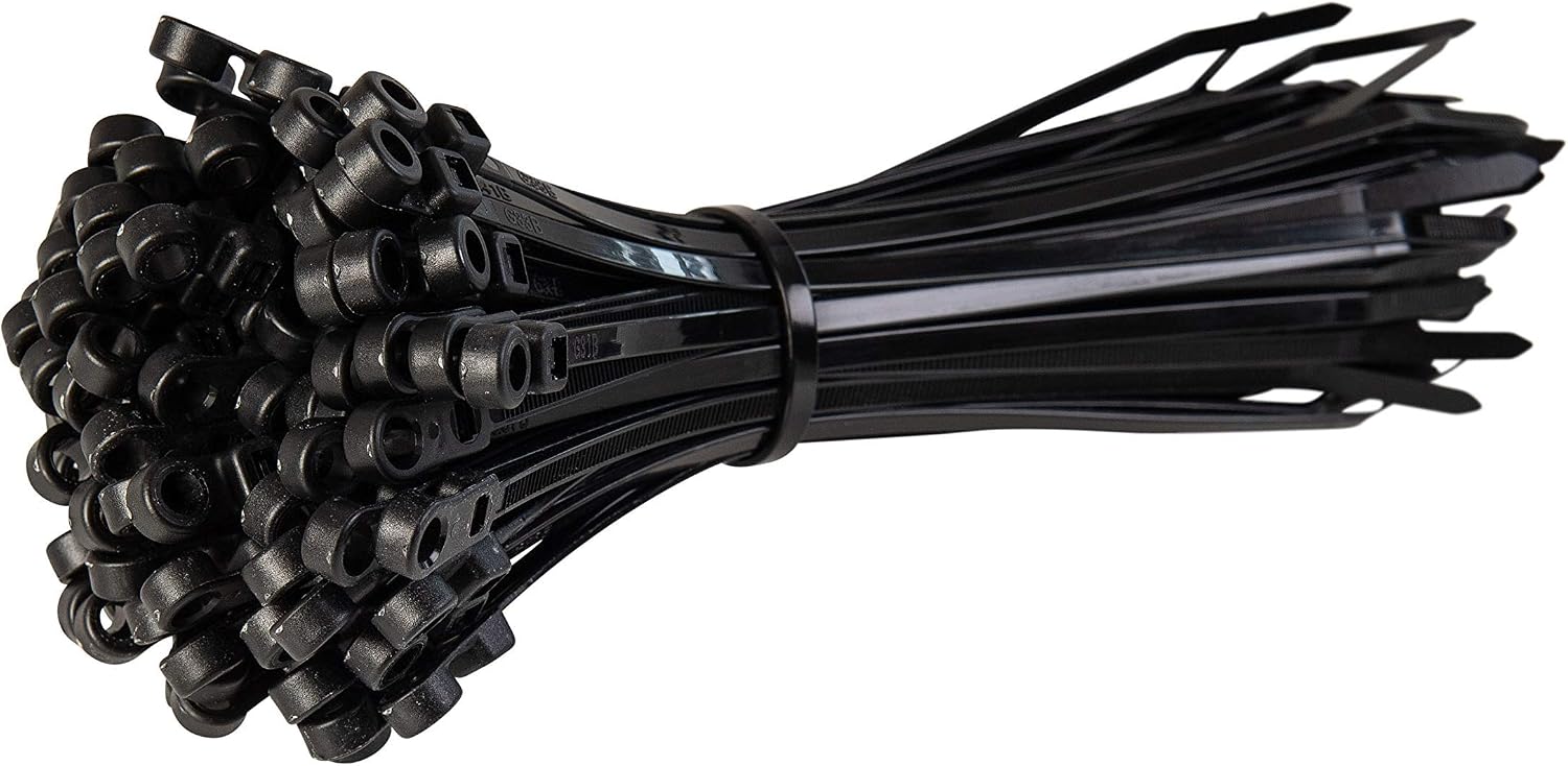 GTSE 100 Pack Of Black Screw Mount Zip Ties, 12" x 0.3