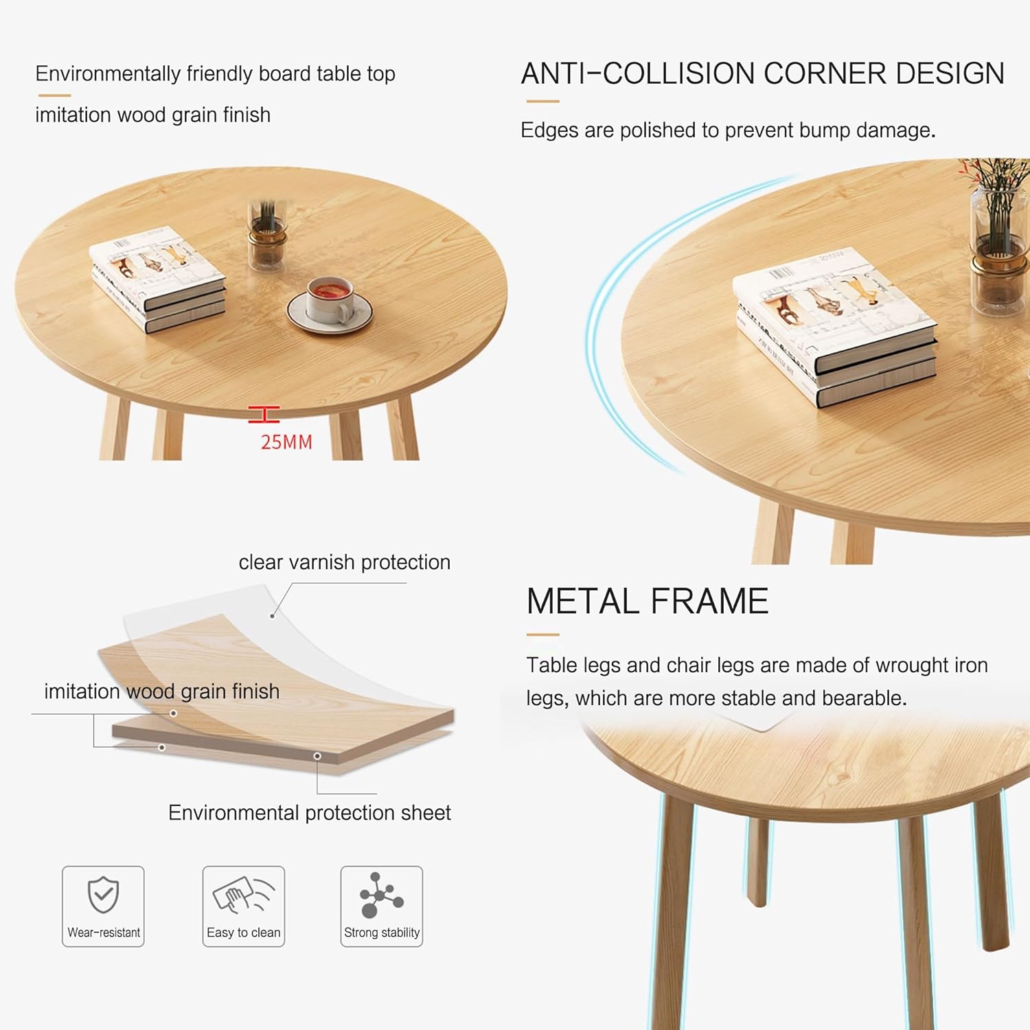 Round Office Table and Chair Set with 4 Chairs, Leather Material, Reception Table and Chair Combination Negotiation Table Sales Shops Meetings