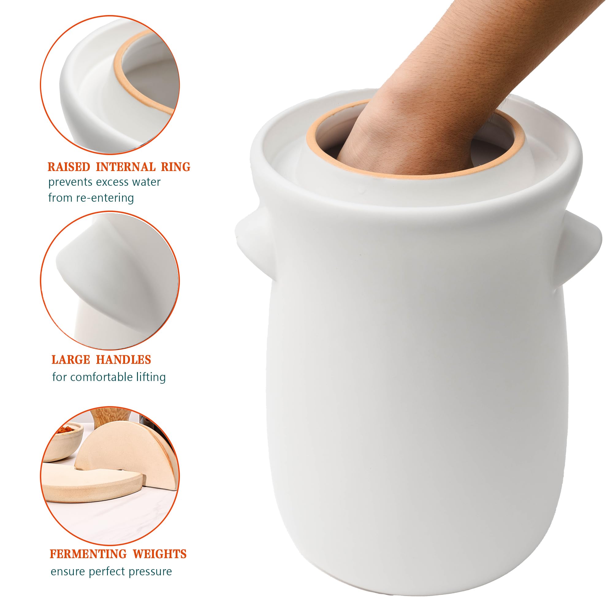 Fermentation Crock - Olla de cerámica de 3.8 litros/1 galón para fermentar, encurtir kimchi, encurtidos, verduras, kombucha, fermentador esmaltado con pesos de piedra, tapa y jarra blanca