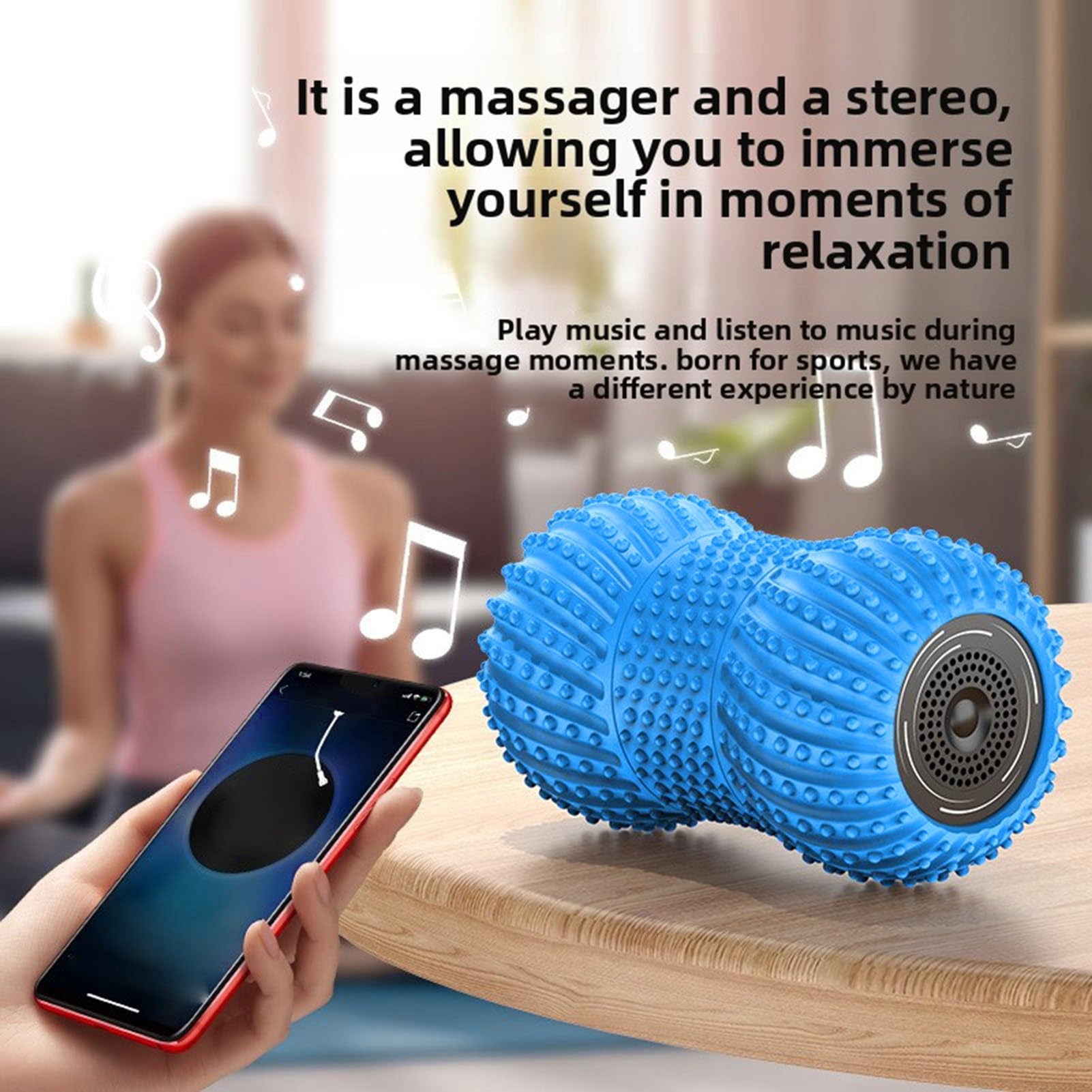Fdit Sfera per Massaggio Vibrante, Rullo per Massaggio Alle Arachidi con Altoparlante e Batteria da 4000 MAh Massaggiatore per Tessuti Profondi per Gambe Posteriori Spalle Yoga