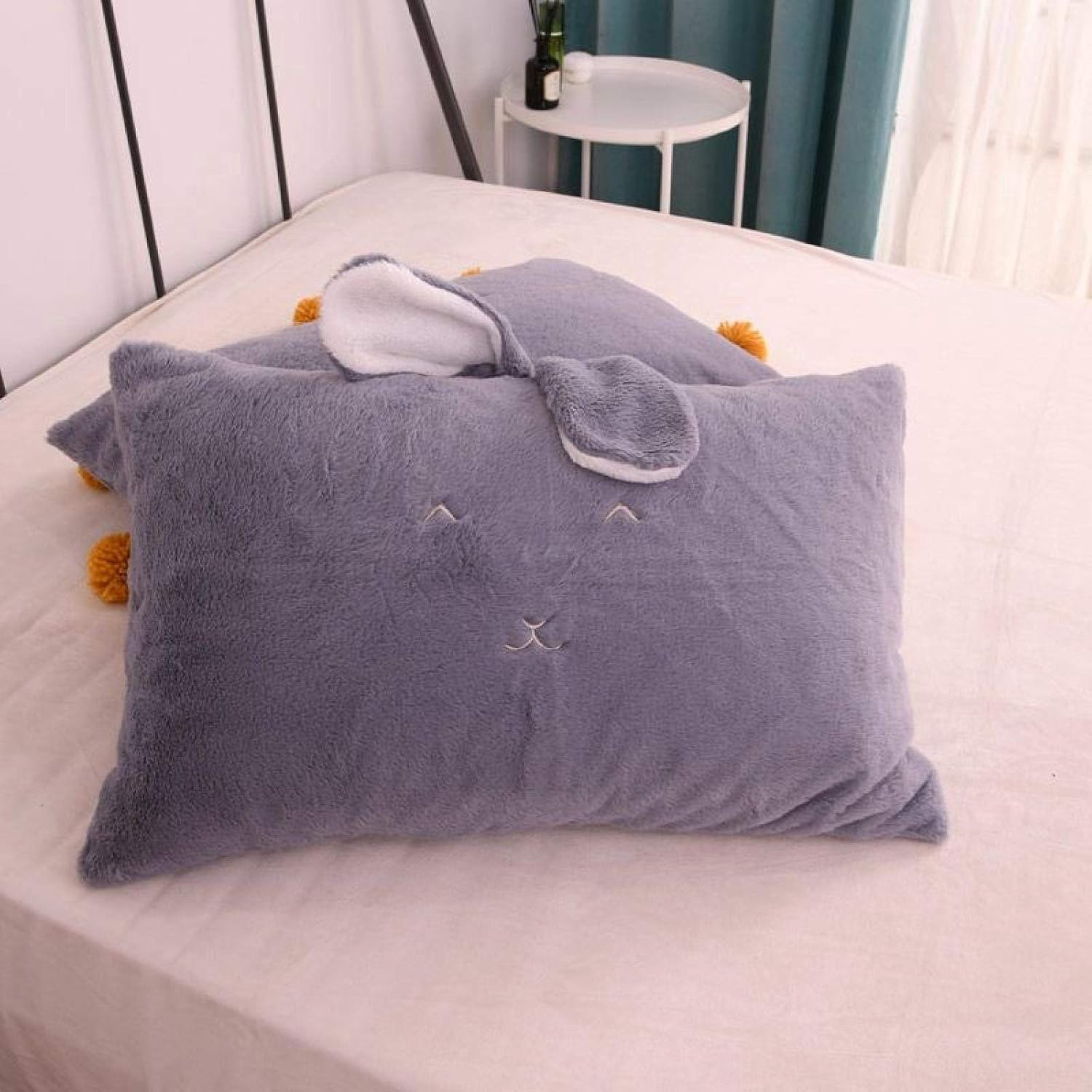 48x74cm (19x29 inch) Winter Crystal Velvet Pillowcase Cute Bunny Ears Solid Color Pink Kids Room Decor 2pcspillowcase D