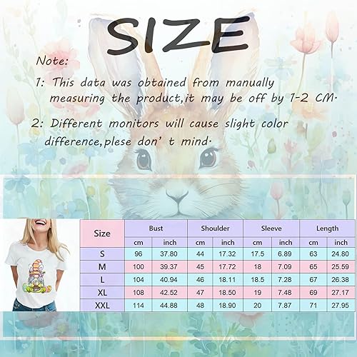 Miniatura 5 de Easter T Shirt Women, Women Happy Easter Shirts Bunny Rabbit Graphic T-Shirt Funny Letter Printed Short Sleeve Tops