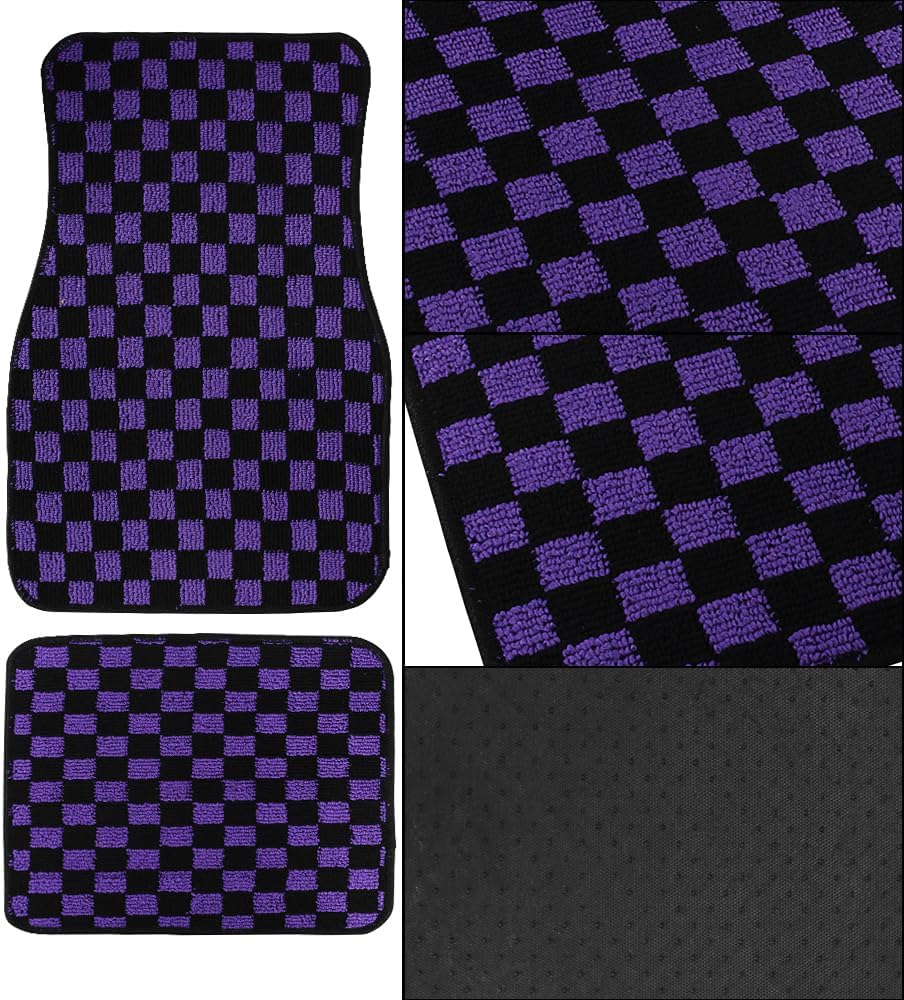 Generic 4PCS Universal Checkered Style Purple Fabric Car Floor Mats Interior Carpets