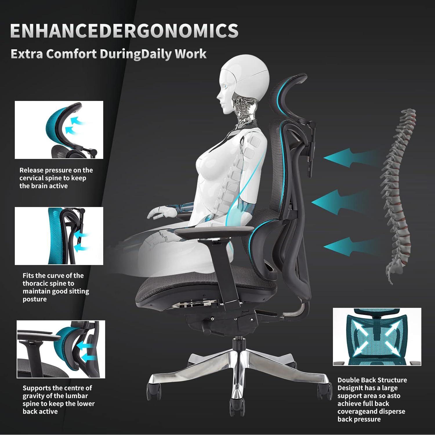 BROBRIYO Office Desk Chair - Ergonomic Computer Chair with Adjustable 4D Armrest  3D Lumbar Support, High Back Computer Chair Without Foot Rest, Black
