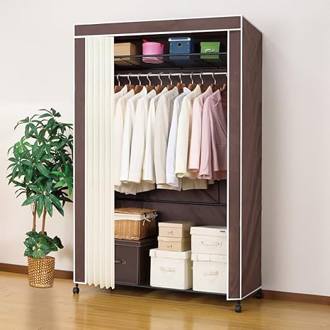 Amazon Co Jp カバー付きハンガー クローゼット ワードローブ 衣類収納 1cm幅 上下棚付き ホーム キッチン