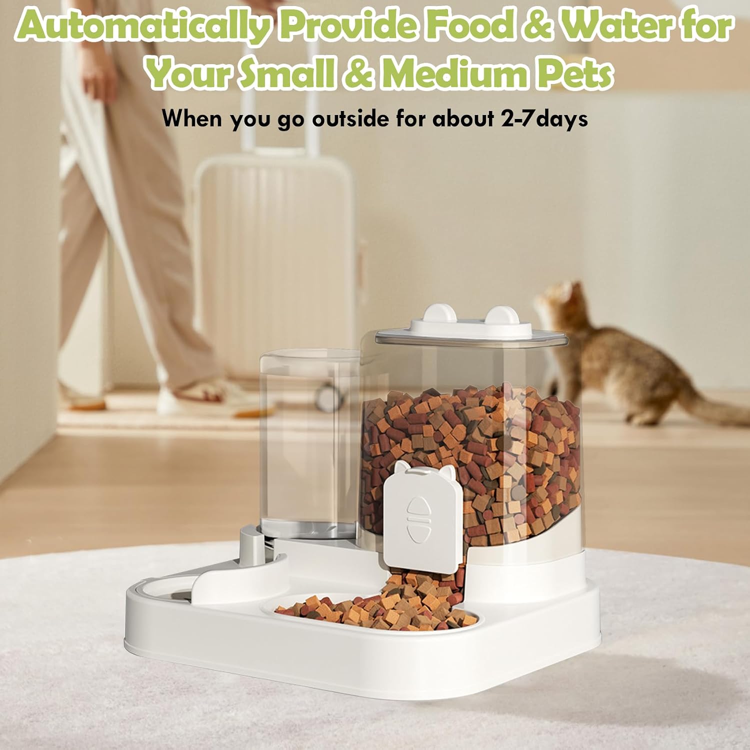 1.6L Auto Gravity Pet Feeder and 0.6L Water Dispenser Set, Automatic Cat Water Dispenser, Gravity Pet Feeder for Small Medium Dog Puppy Cat Kitten