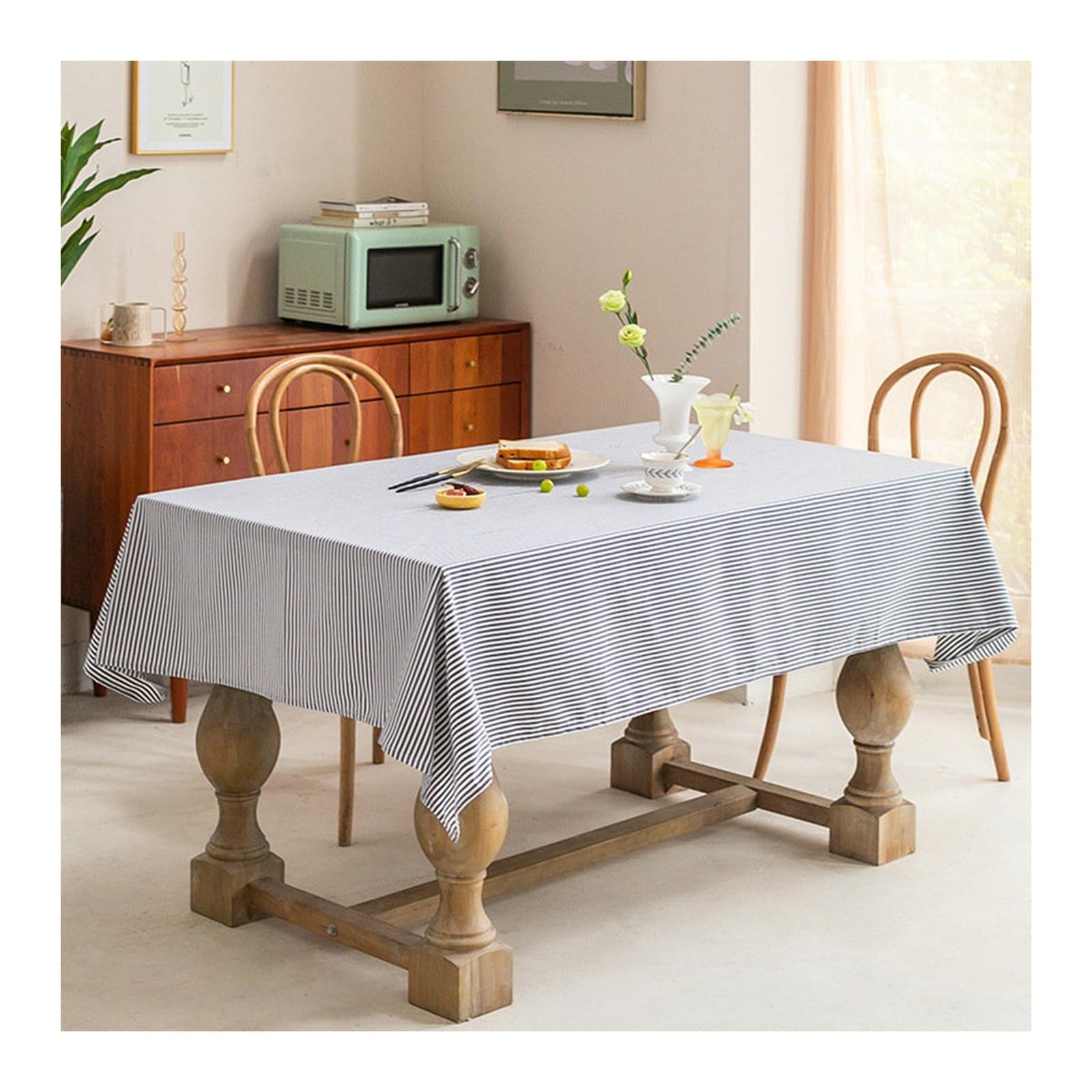 Nappe de table KnSam en coton lin bleu marine pour repas de famille