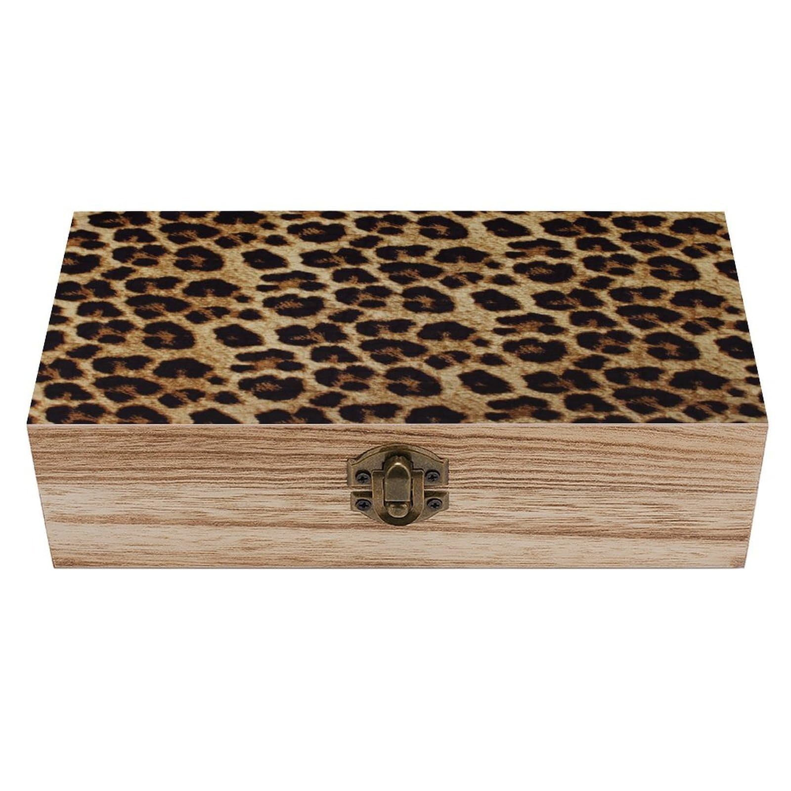 asbwuo Yellow Leopard Print Wood Keepsake Box Wooden Box with Hinged Lid