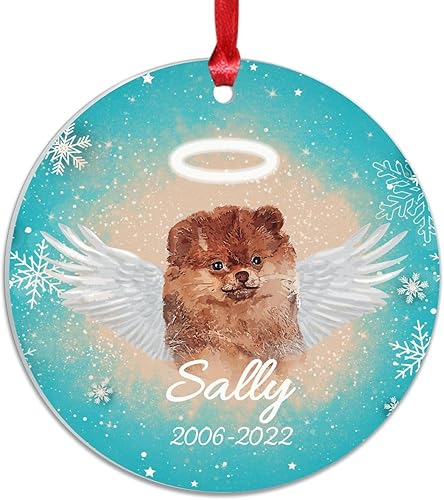 Miniatura 7 de WoGuangis Chow Chow con alas Perro en el Cielo Acrílico Adorno de Navidad para Mascotas Memorial Adornos de Navidad para árbol Personalizado