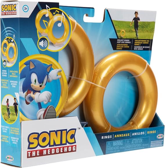 JAKKS Pacific Sonic The Hedgehog Rings 2-Pack Motion Activated Sounds from Sonic Video Game, Role Play Sonic Rings Games for Kids