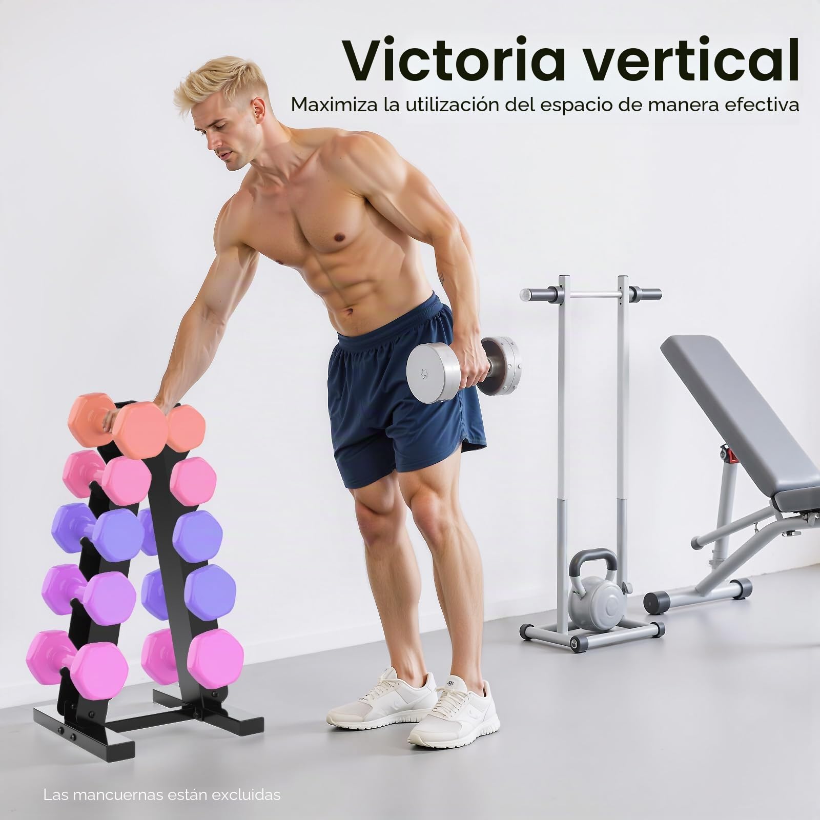 Soporte de Mancuernas de 5 Niveles, Almacenamiento de Mancuernas de Acero Resistente 100kg, Estantería de Musculación de Forma Compacta, Soporte de Mancuernas Universal para Gimnasio en Casa