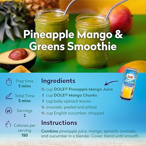 Miniatura 6 de Dole 100% jugo de piña y mango, sin azúcar añadido, excelente fuente de vitamina C, 100% jugo de fruta, el embalaje puede variar, 8.0 onzas líquidas