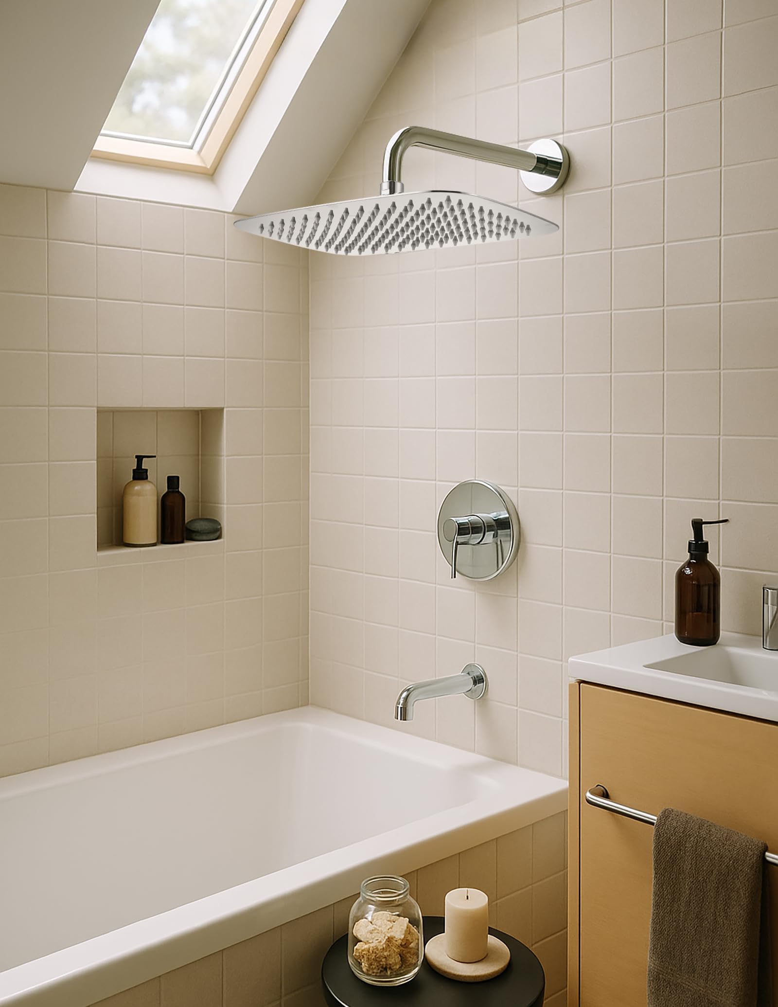 G-Promise Cabezal de ducha de lluvia extragrande de metal, cabezal de ducha rectangular de 12 x 8 pulgadas para cuerpo completo, resistente y duradero, montaje en pared, cromado