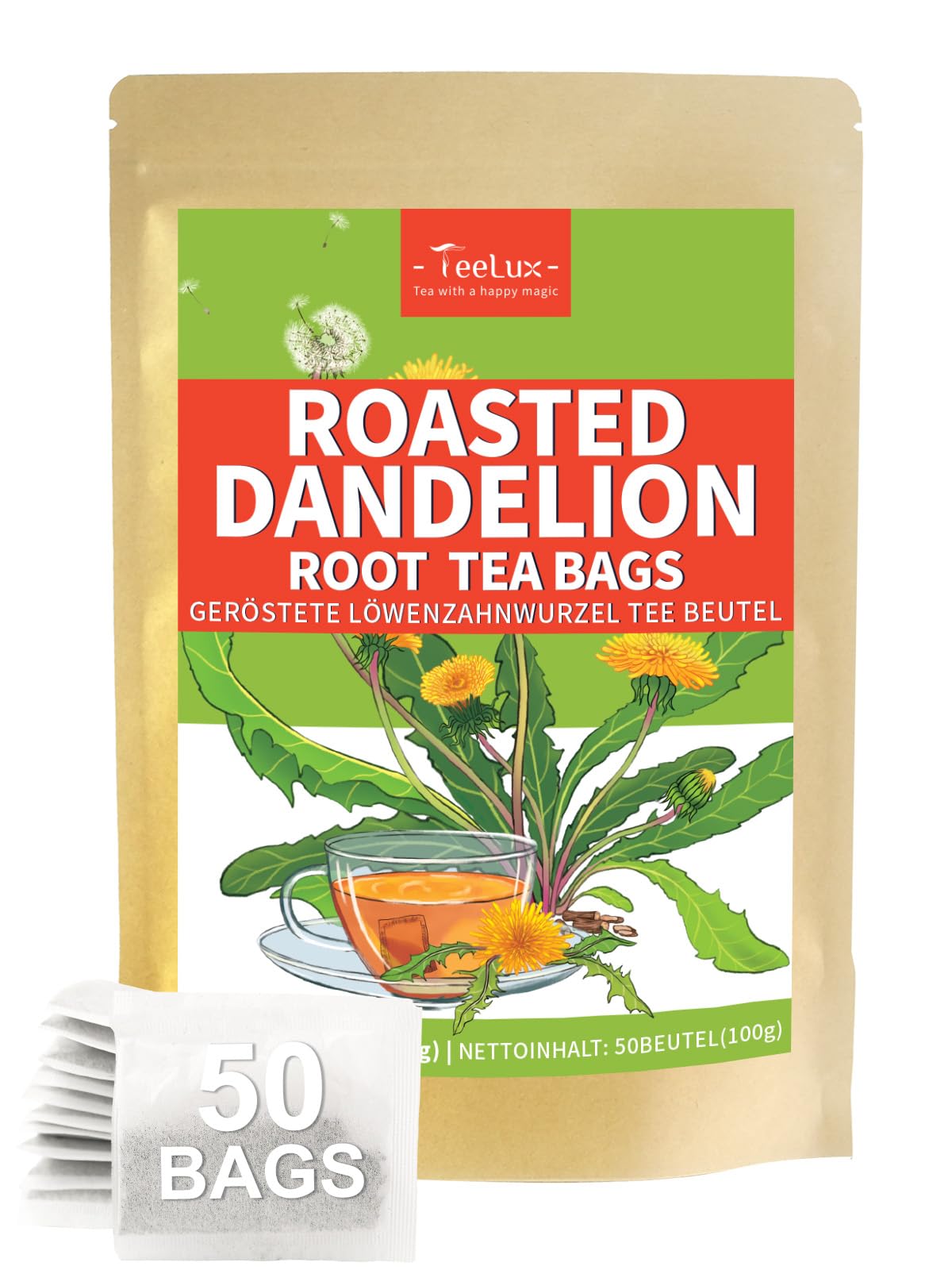TeeLux Dandelion Leaf & Root Tea Bags 100 Count, Vegan, Rich Flavor, Premium Dandelion Tea, Natural Caffeine Free Herbal Tea — view 69