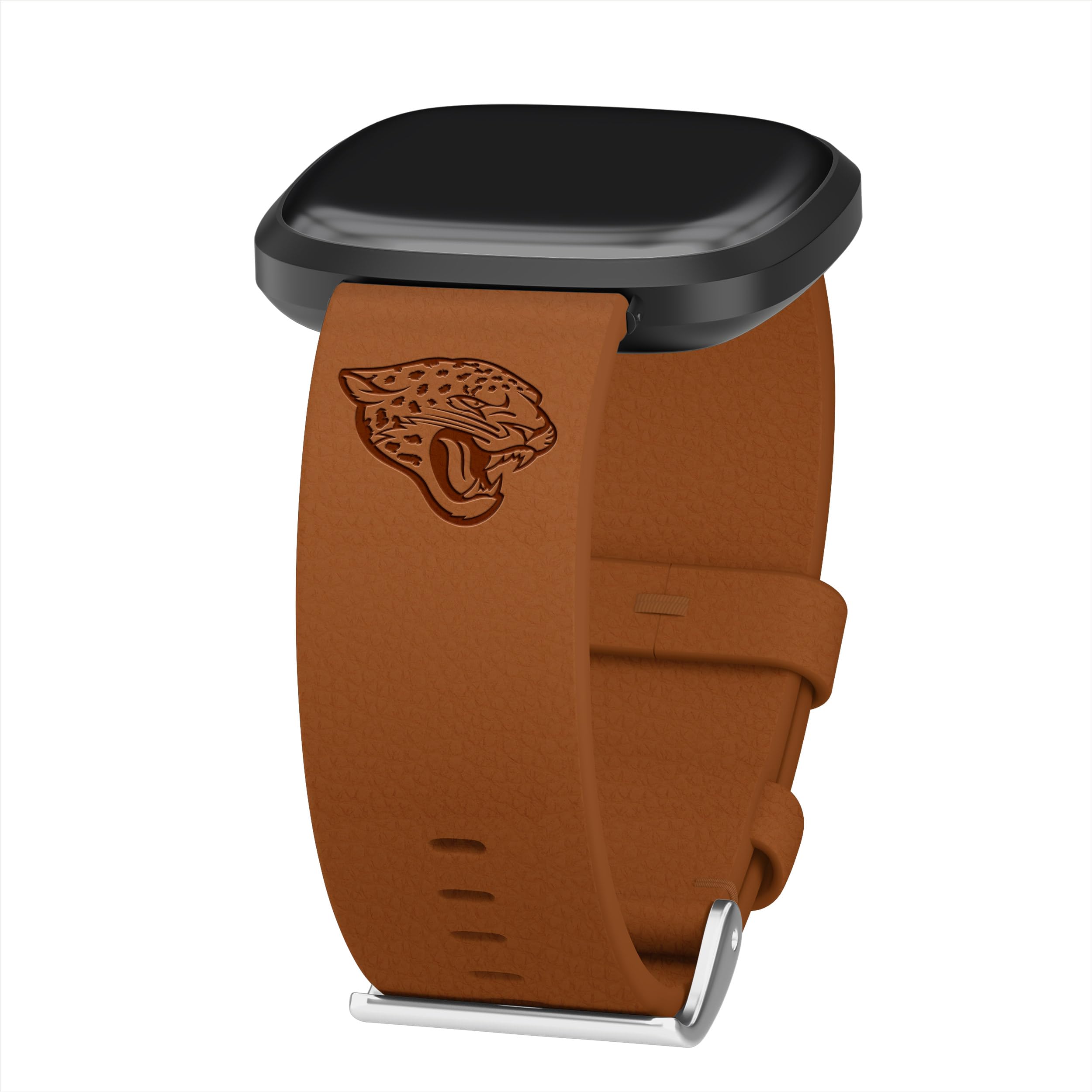 Game Time Jacksonville Jaguars Leather Watch Band Compatible with Fitbit Versa 3 and Sense (Cocoa Tan Short)
