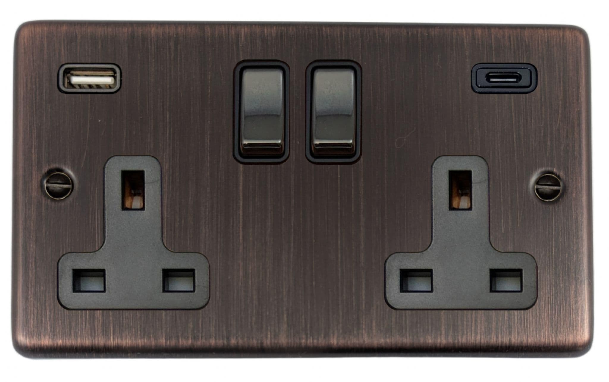 G&H Brassware G&H Cac3911 Standard Plate Antique Copper 2 Gang Double 13A Plug Socket 3.1A Usb A + C