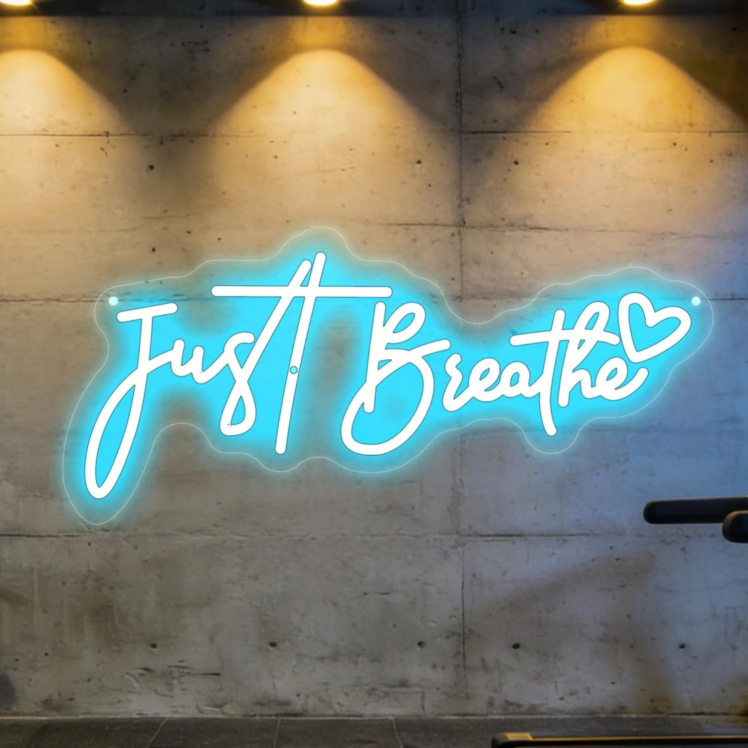Just Breathe Neon Sign Calming Quote LED Wall Decor-Ice Blue-17.7" x 8.1"