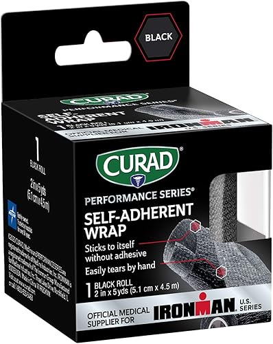 Miniatura 9 de CURAD IRONMAN - Envoltura atlética autoadherente, proveedor médico oficial de IRONMAN, negro, 2 pulgadas x 5 yardas, soporte de compresión para