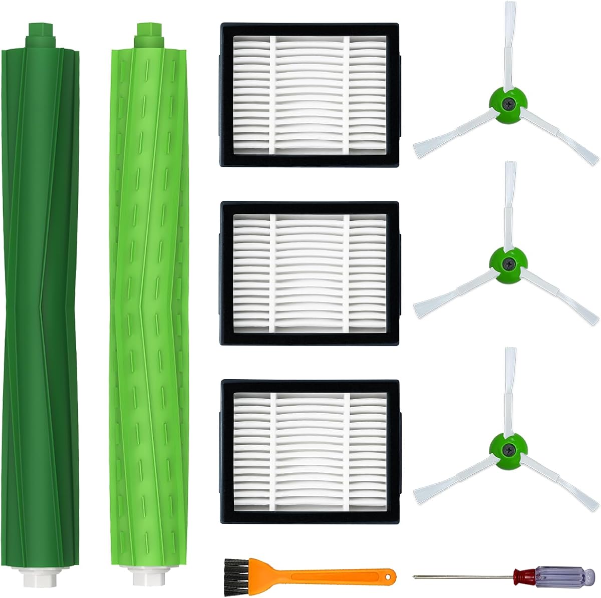 7 Pack Replacement Parts for iRobot Roomba i3 i3+ i4 i6 i6+ i7 i7+ i8 i8+/Plus E5 E6 E7 I,E &J Series Vacuum Cleaner, 1 Set Multi-Surface Rubber Brushes, 3 HEPA Filters, 3 Edge-Sweeping Brushes