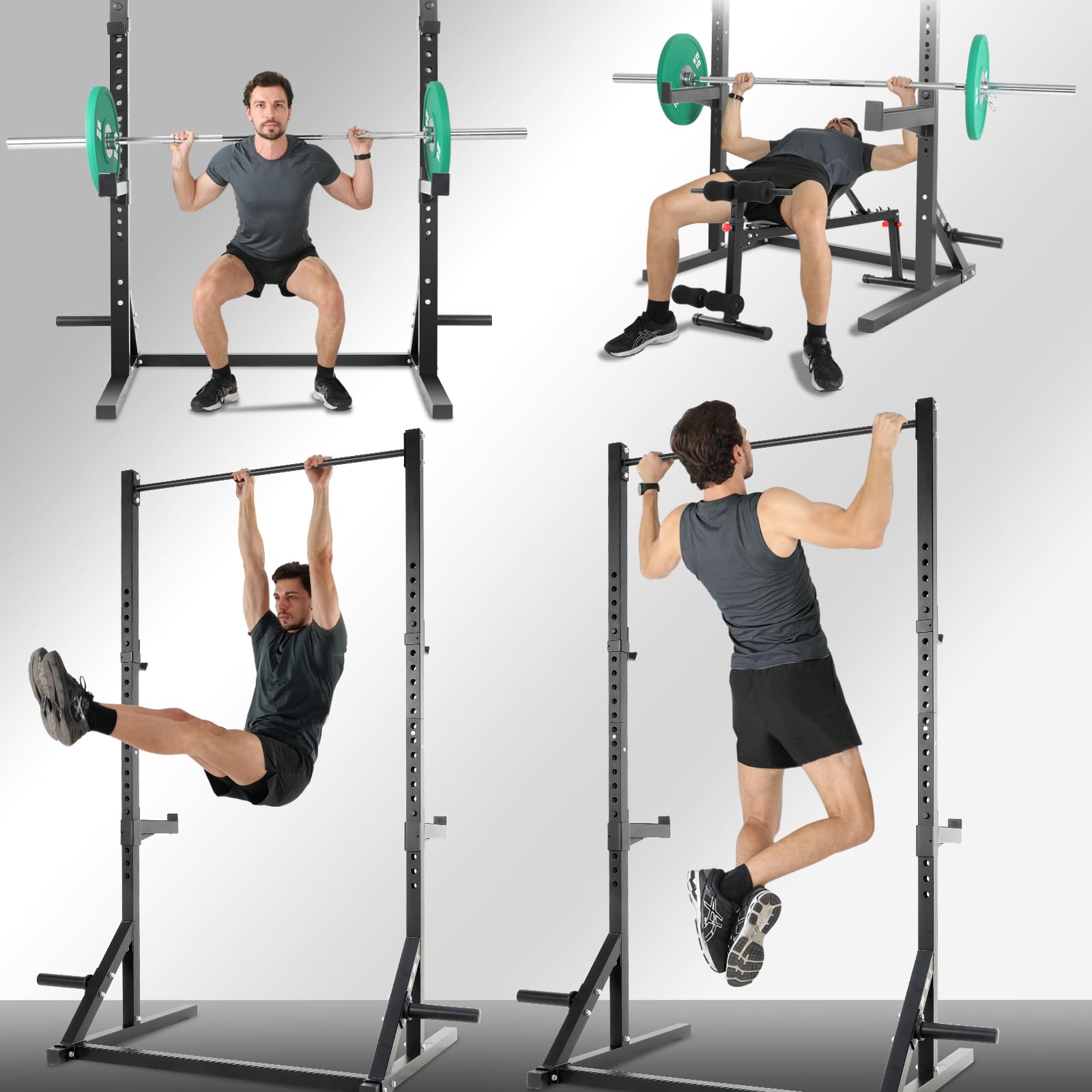 ISE Cage Squat Musculation, Support Barre Musculation Squat Cage, Rack de Squats, Pull Up Rack avec Barre de Traction Stable&Solide, Rack Musculation 23 Positions Réglable, Power Rack Home Gym Noir