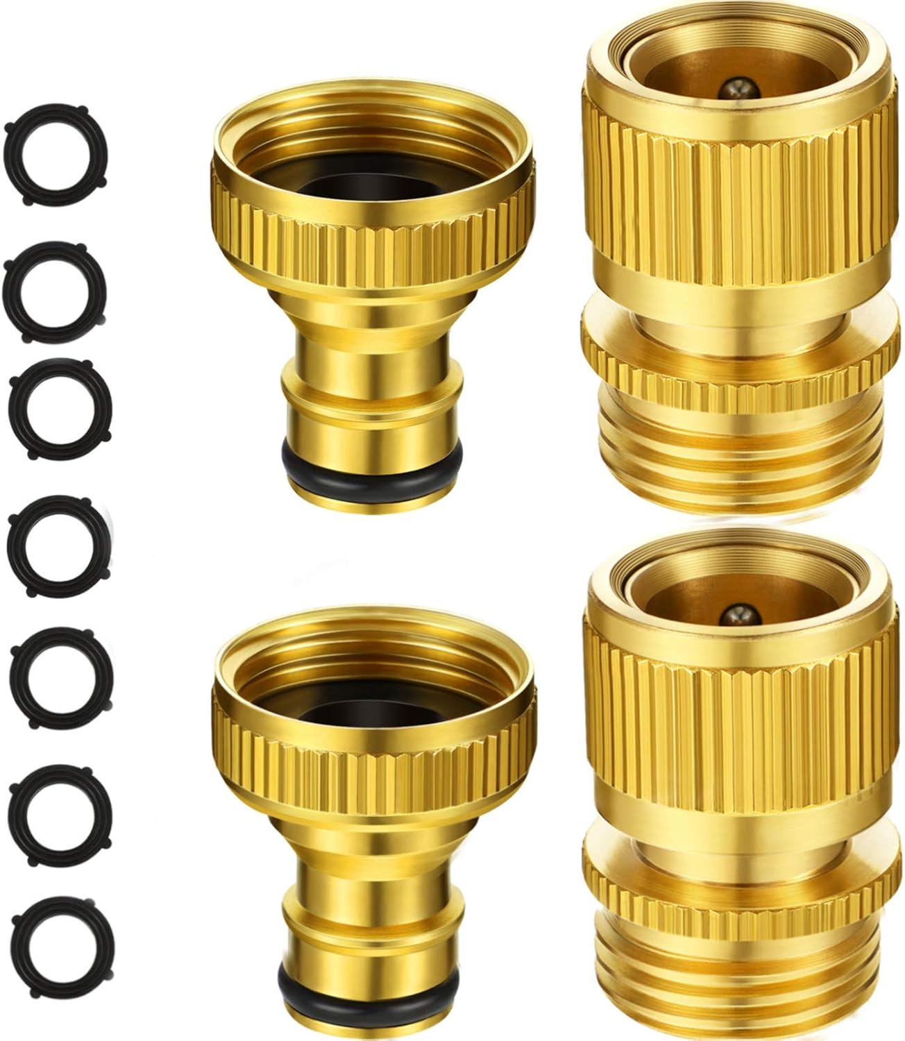 2 Sets 3/4 Inch Brass Garden Hose Connector Female Male Quick Connector