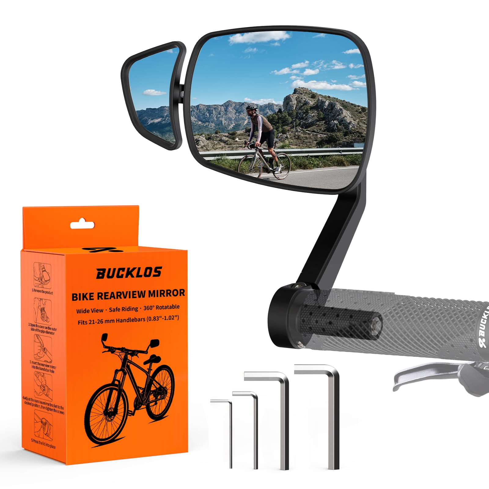 AEYINO Dual-Lens Bike Handlebar Mirror - 360° Anti-Glare HD
