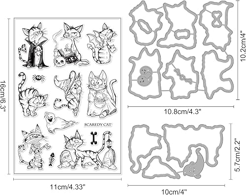 Miniatura 3 de INFUNLY Juego de troqueles y sellos para gatos, sellos y troqueles transparentes para hacer tarjetas, diseño de animales fantasmas, sellos de goma