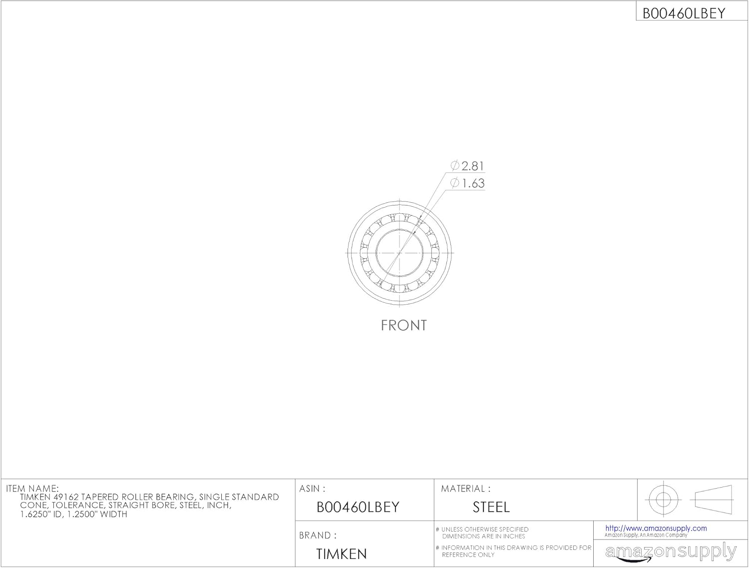 Timken Tapered Roller Bearing Cone - 49162