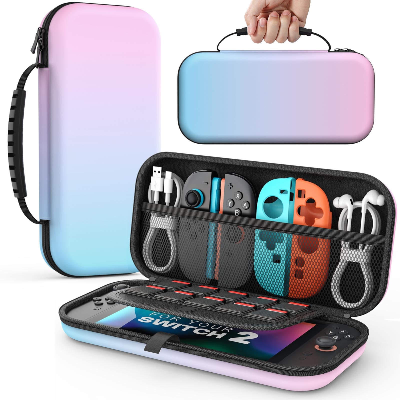 MoKo Custodia per Nintendo Switch 2 2025, Custodia da Viaggio Rigida Protettiva Portatile per Switch 2 Console Accessori, custodia sottile Cover con 10 Slot per Cartucce e Tasche