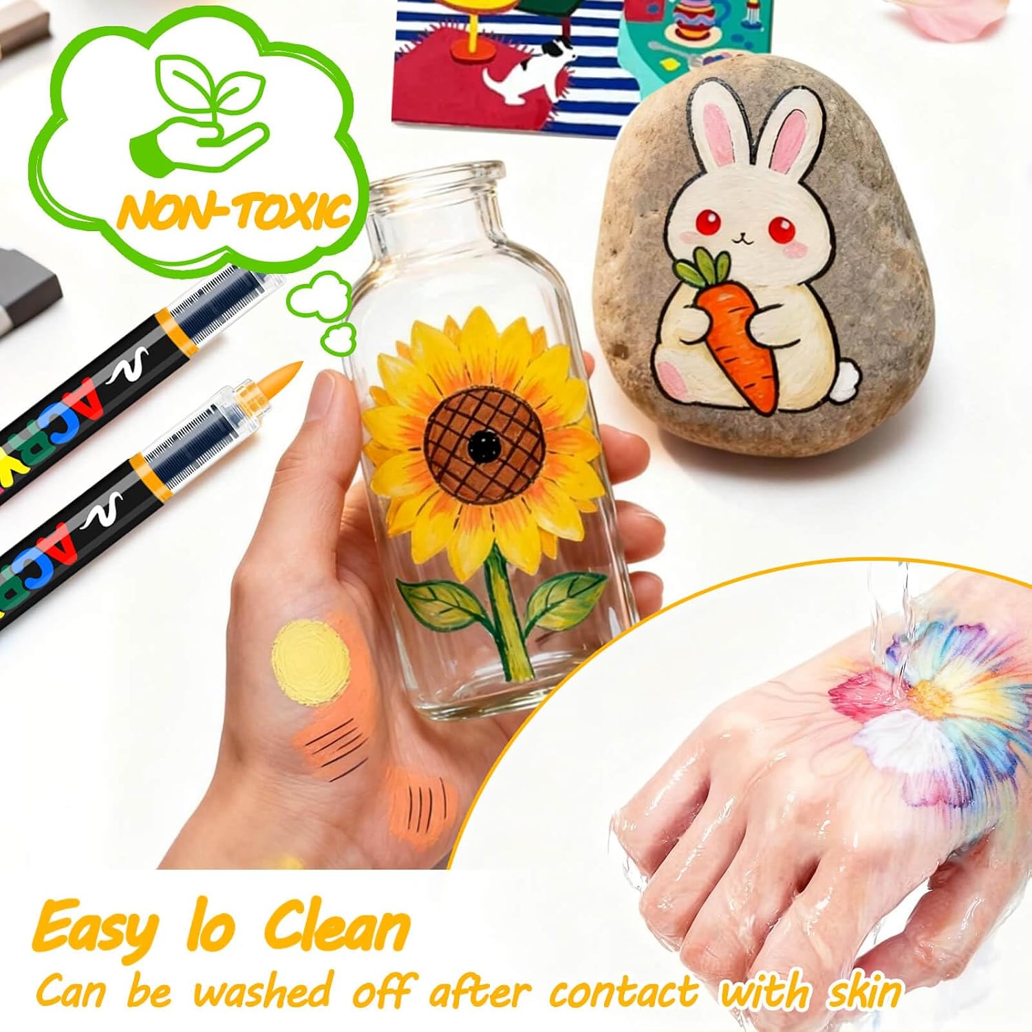 120 Colors Acrylic Paint Markers, Water-Based Colored Paint Pens, Brush Tip Markers with Direct-Liquid Ink Control System, Markers Set for Pumpkin Decorating, Rock, Fabric, Wood, Wood, Art Supplies image 4