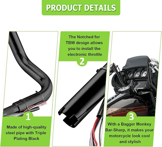 Mofun 14 Pre-wired Handlebars Ape Hangers 1 1/4 Compatible with Harley Bagger Touring Street Electra Glide Tri Glide Ultra Limited 2014-2023 Gloss Black