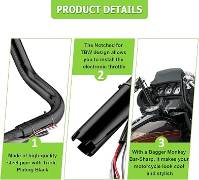 Mofun 14 Pre-wired Handlebars Ape Hangers 1 1/4 Compatible with Harley Bagger Touring Street Electra Glide Tri Glide Ultra Limited 2014-2023 Gloss Black