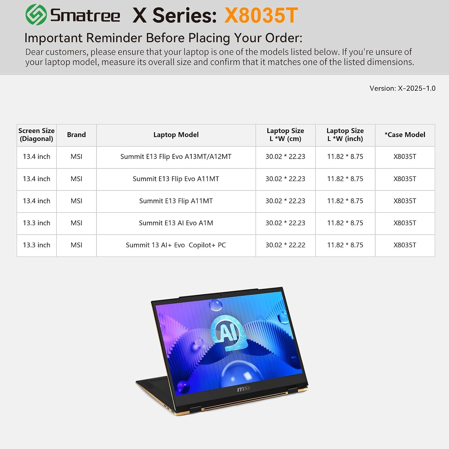 Smatree Hard EVA Protective Sleeve Case Compatible for 13.4 inch MSI Summit E13 Flip Evo, for 13.3 inch Summit E13 AI Evo A1M/13 AI+ Evo Copilot+PC Notebook Bag (X8035T)