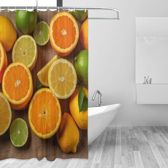Bathroom Shower Curtain 72x72 Inch Waterproof Fabric Shower Curtains with 12 Hooks Lemons and Oranges Bath Curtain Set for Bathtubs Bathroom Decor