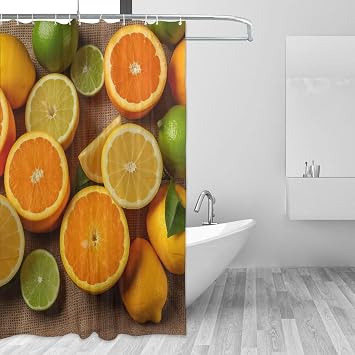Bathroom Shower Curtain 72x72 Inch Waterproof Fabric Shower Curtains with 12 Hooks Lemons and Oranges Bath Curtain Set for Bathtubs Bathroom Decor